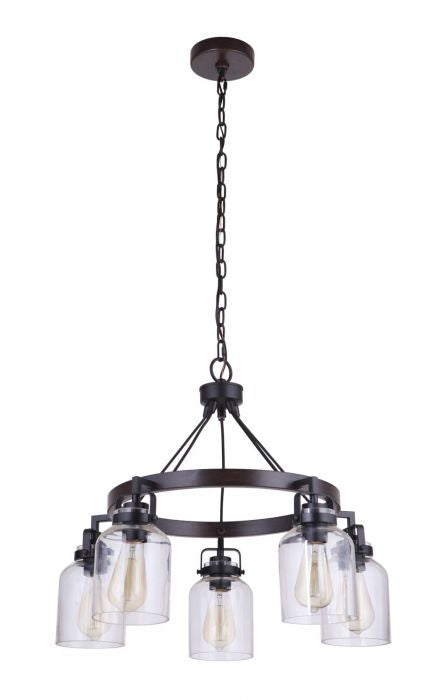 Foxwood Five Light Chandelier in Flat Black / Dark Teak - available from The Lighting Shoppe, trusted by Canadian homeowners