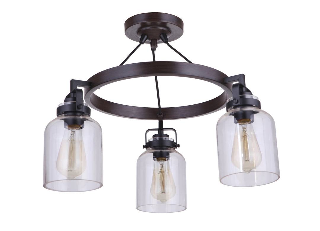 Foxwood Three Light Semi Flush Mount in Flat Black / Dark Teak - available from The Lighting Shoppe, trusted by Canadian homeowners