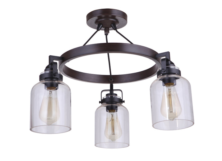 Foxwood Three Light Semi Flush Mount in Flat Black / Dark Teak - available from The Lighting Shoppe, trusted by Canadian homeowners
