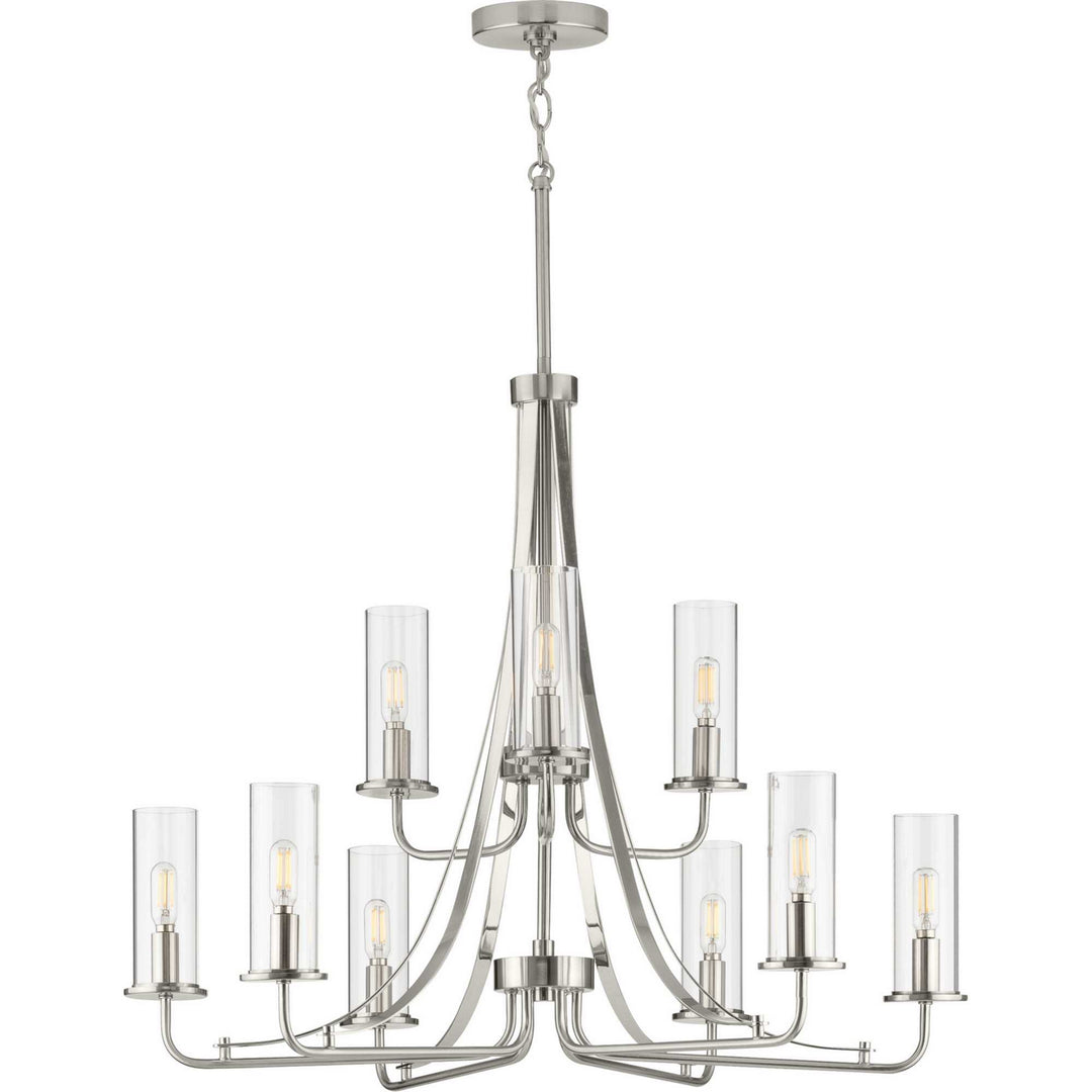 Riley Nine Light Chandelier in Brushed Nickel - available from The Lighting Shoppe, trusted by Canadian homeowners