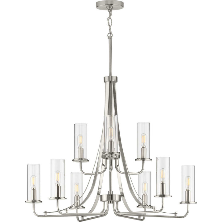 Riley Nine Light Chandelier in Brushed Nickel - available from The Lighting Shoppe, trusted by Canadian homeowners