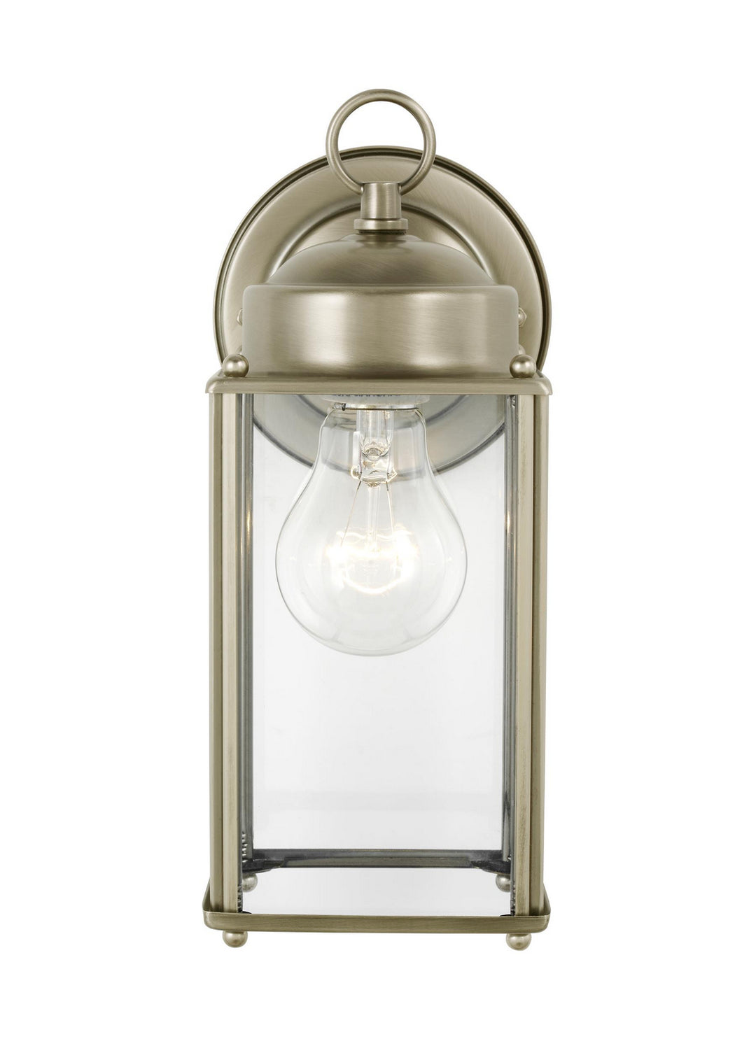 New Castle One Light Outdoor Wall Lantern in Antique Brushed Nickel - available from The Lighting Shoppe, trusted by Canadian homeowners