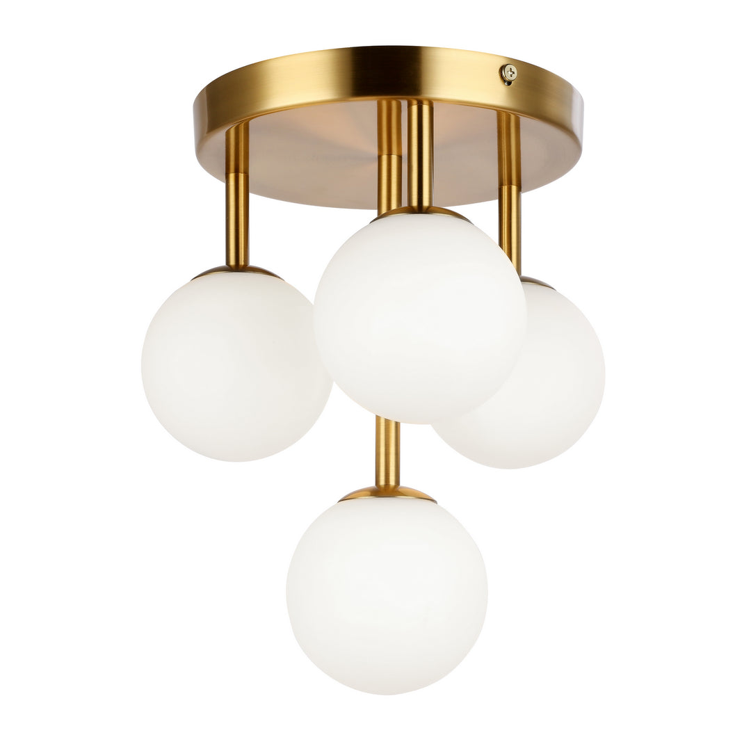 Megallan Four Light Flush Mount in Aged Brass - available from The Lighting Shoppe, trusted by Canadian homeowners