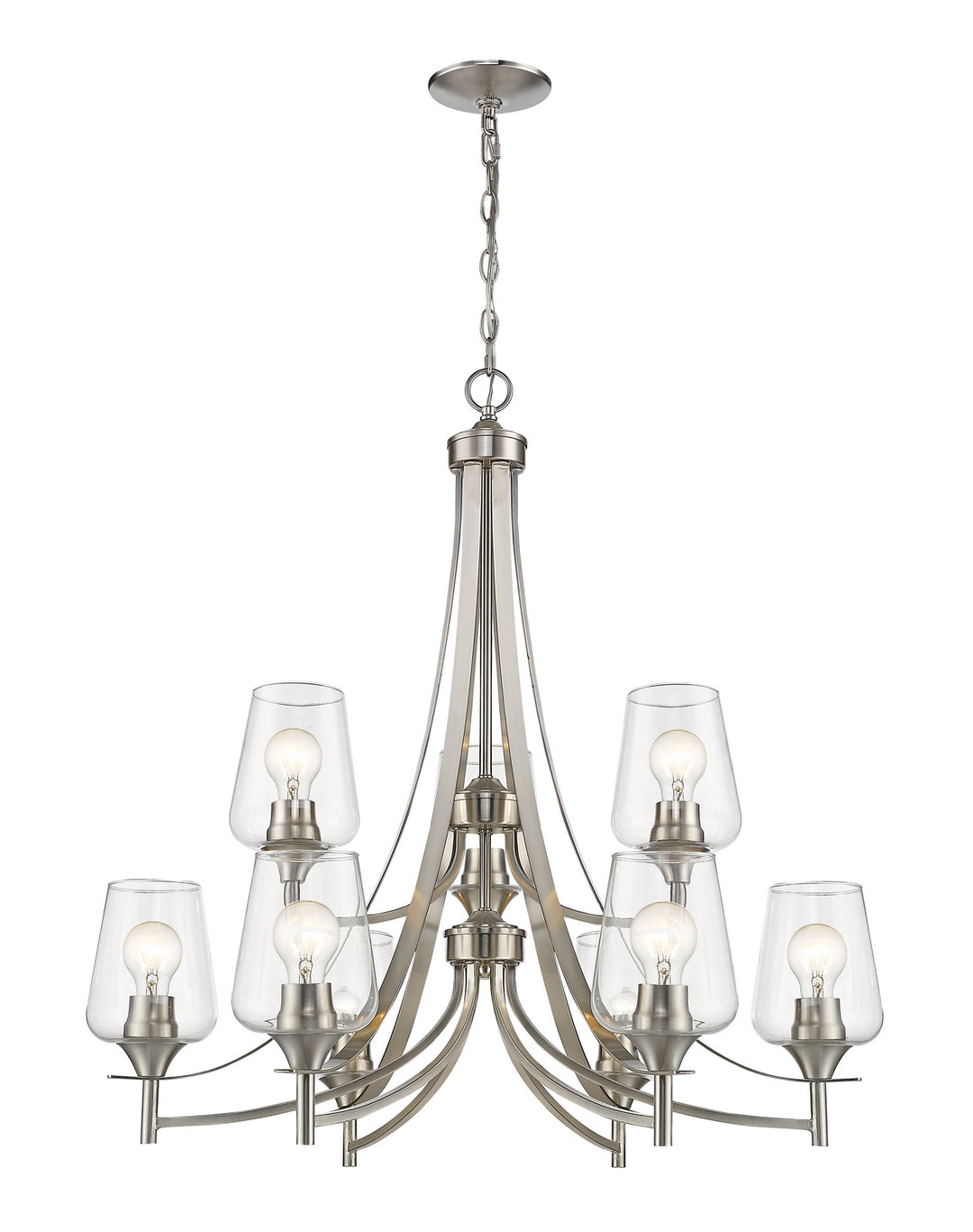 Joliet Nine Light Chandelier in Brushed Nickel - available from The Lighting Shoppe, trusted by Canadian homeowners