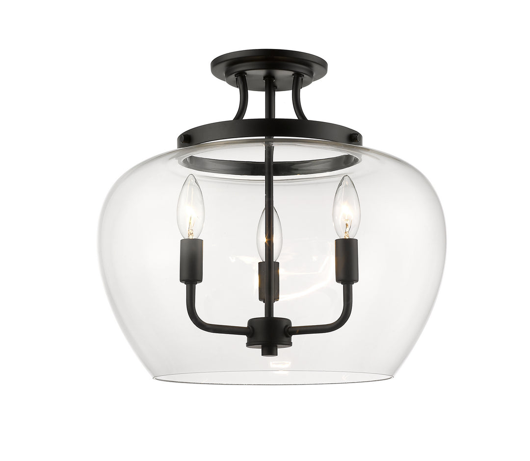 Joliet Three Light Semi Flush Mount in Matte Black - available from The Lighting Shoppe, trusted by Canadian homeowners