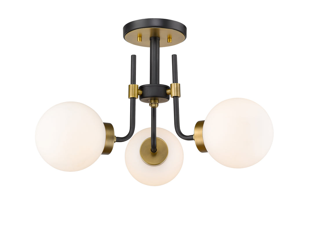 Parsons Three Light Semi Flush Mount in Matte Black + Olde Brass - available from The Lighting Shoppe, trusted by Canadian homeowners