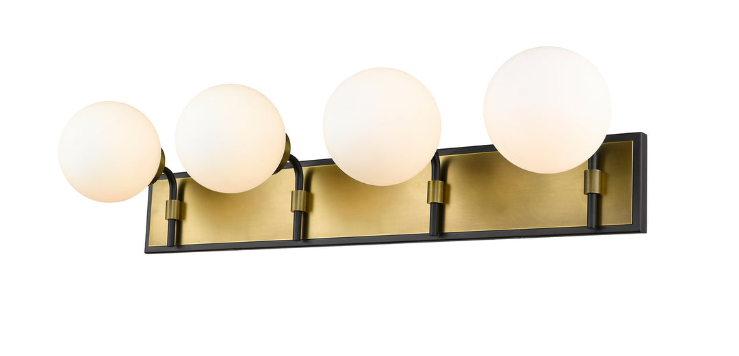 Parsons Four Light Vanity in Matte Black + Olde Brass - available from The Lighting Shoppe, trusted by Canadian homeowners