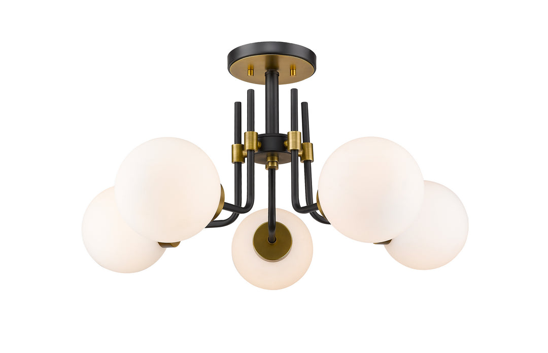 Parsons Five Light Semi Flush Mount in Matte Black + Olde Brass - available from The Lighting Shoppe, trusted by Canadian homeowners