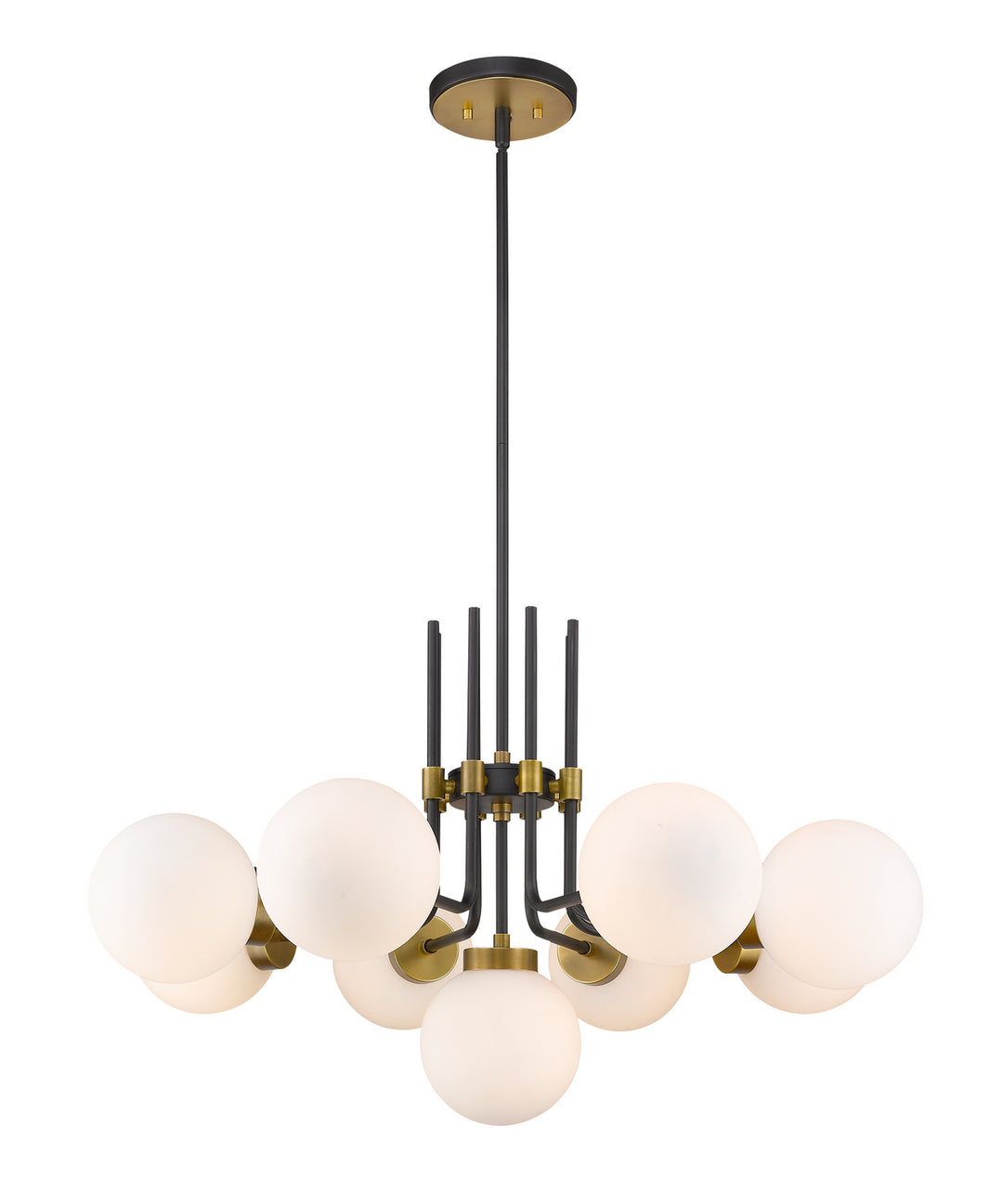 Parsons Nine Light Chandelier in Matte Black + Olde Brass - available from The Lighting Shoppe, trusted by Canadian homeowners