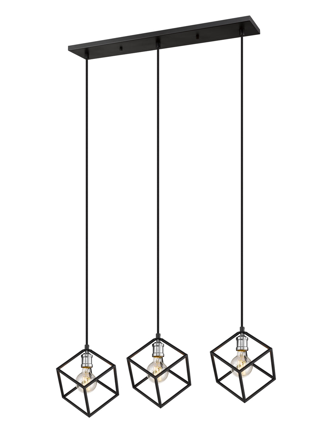 Vertical Three Light Linear Chandelier in Matte Black + Brushed Nickel - available from The Lighting Shoppe, trusted by Canadian homeowners