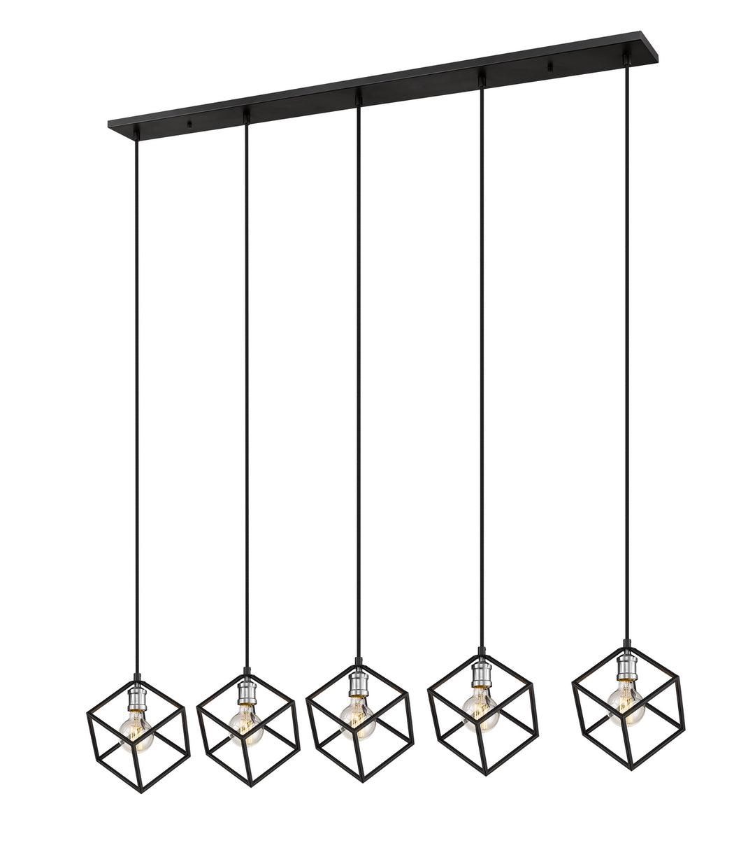 Vertical Five Light Linear Chandelier in Matte Black + Brushed Nickel - available from The Lighting Shoppe, trusted by Canadian homeowners