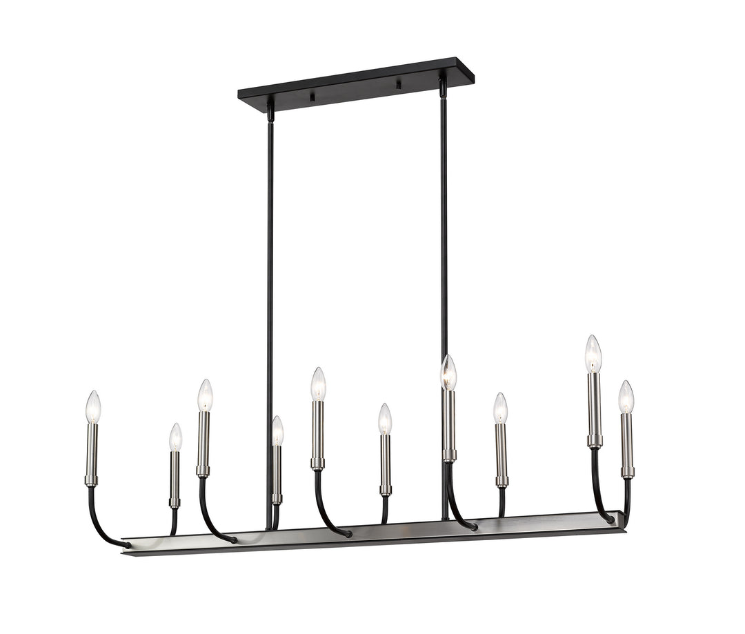 Haylie Ten Light Linear Chandelier in Matte Black / Brushed Nickel - available from The Lighting Shoppe, trusted by Canadian homeowners