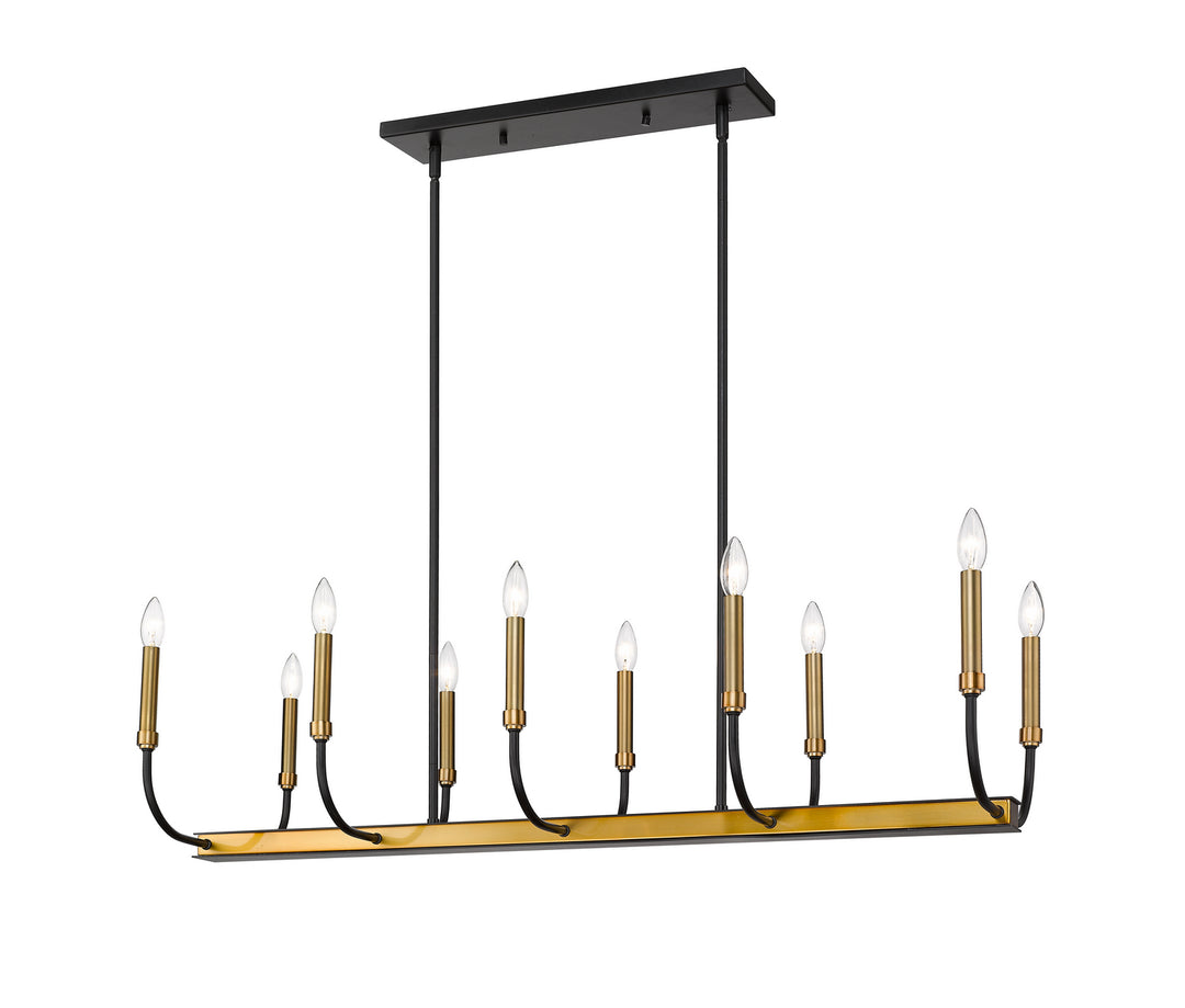 Haylie Ten Light Linear Chandelier in Matte Black + Olde Brass - available from The Lighting Shoppe, trusted by Canadian homeowners