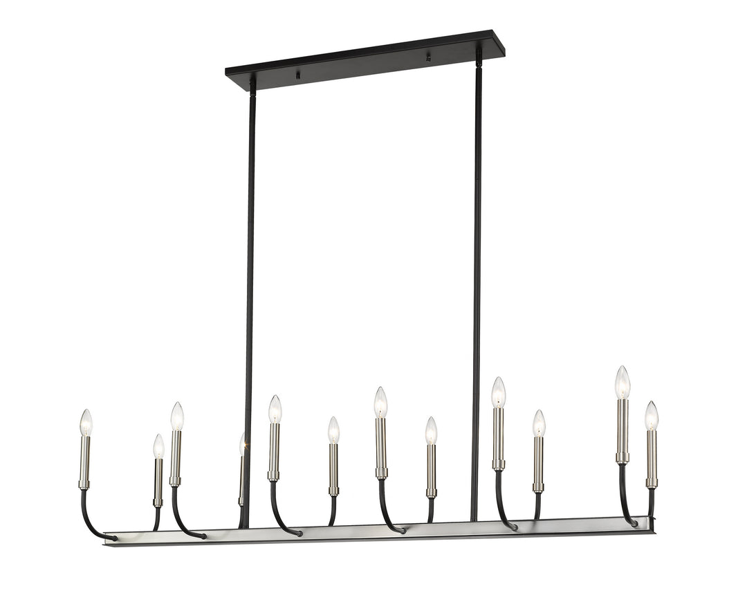 Haylie 12 Light Linear Chandelier in Matte Black + Brushed Nickel - available from The Lighting Shoppe, trusted by Canadian homeowners