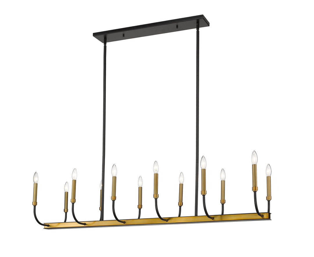 Haylie 12 Light Linear Chandelier in Matte Black + Olde Brass - available from The Lighting Shoppe, trusted by Canadian homeowners