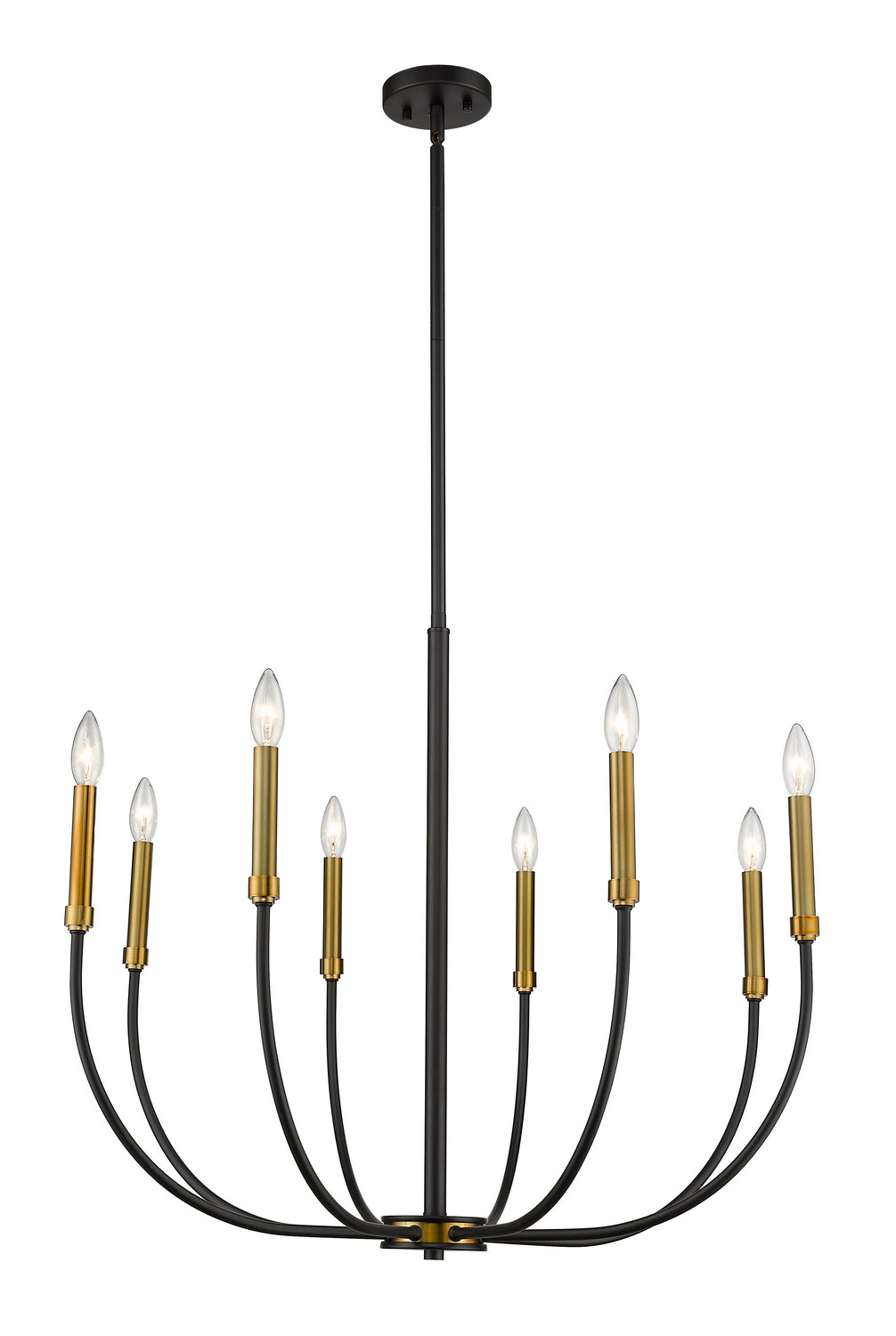 Haylie Eight Light Chandelier in Matte Black + Olde Brass - available from The Lighting Shoppe, trusted by Canadian homeowners