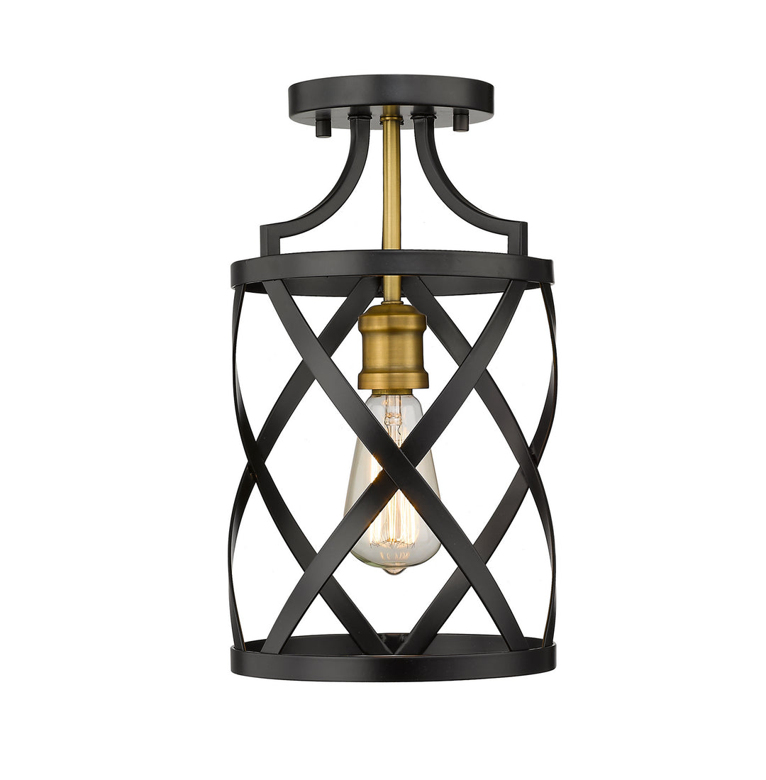 Malcalester One Light Flush Mount in Matte Black + Olde Brass - available from The Lighting Shoppe, trusted by Canadian homeowners