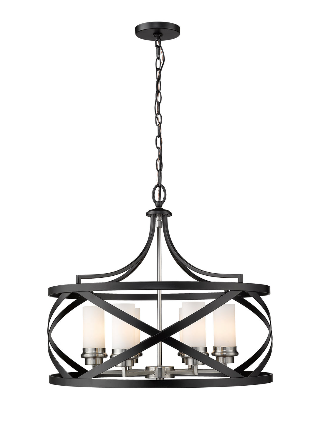 Malcalester Six Light Chandelier in Matte Black + Brushed Nickel - available from The Lighting Shoppe, trusted by Canadian homeowners