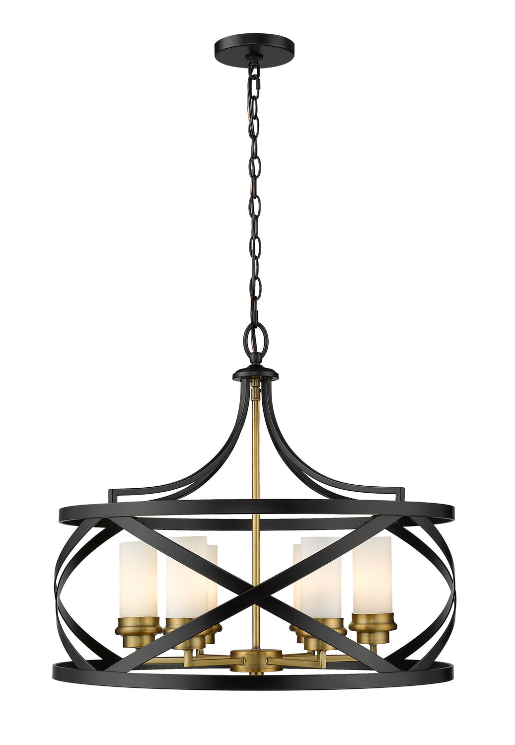 Malcalester Six Light Chandelier in Matte Black + Olde Brass - available from The Lighting Shoppe, trusted by Canadian homeowners