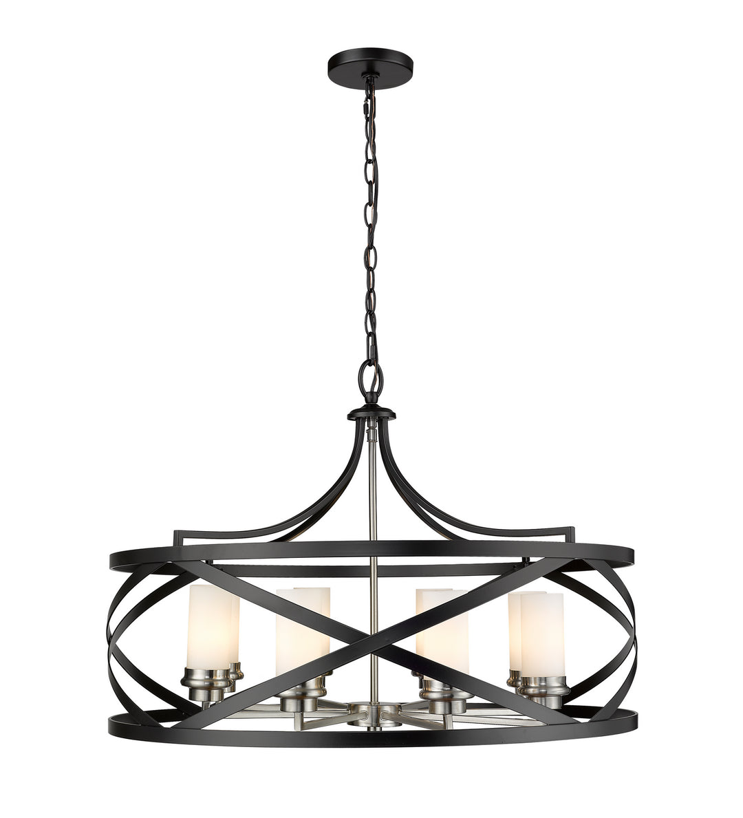 Malcalester Eight Light Chandelier in Matte Black + Brushed Nickel - available from The Lighting Shoppe, trusted by Canadian homeowners