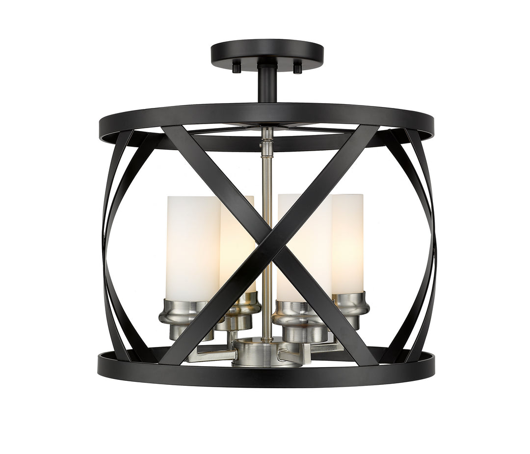 Malcalester Four Light Semi Flush Mount in Matte Black + Brushed Nickel - available from The Lighting Shoppe, trusted by Canadian homeowners