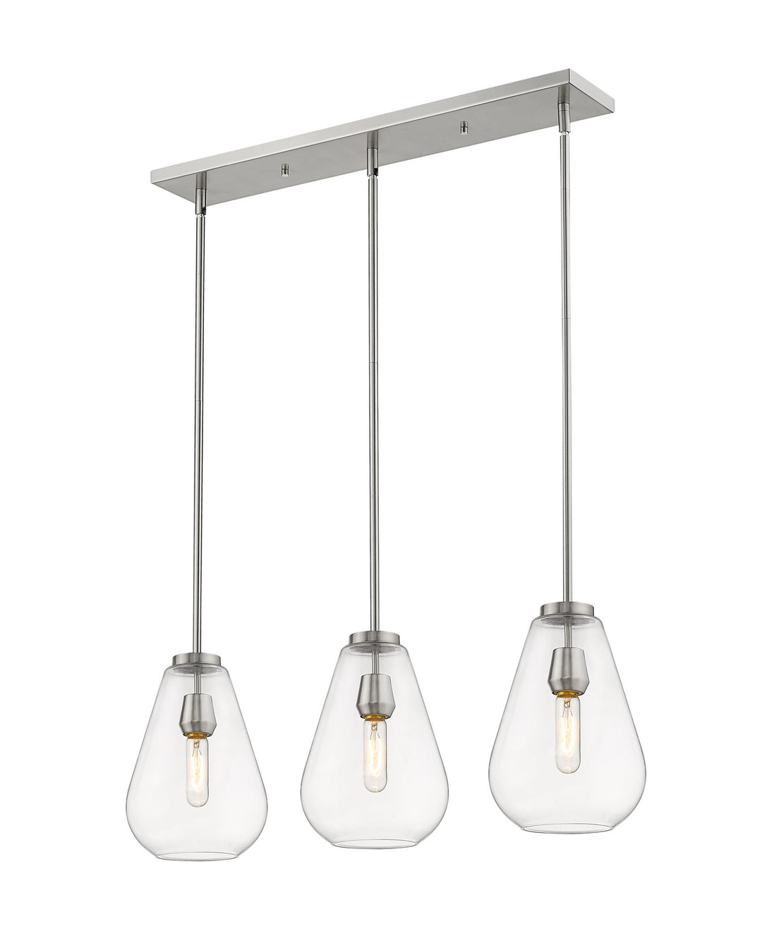 Ayra Three Light Linear Chandelier in Brushed Nickel - available from The Lighting Shoppe, trusted by Canadian homeowners