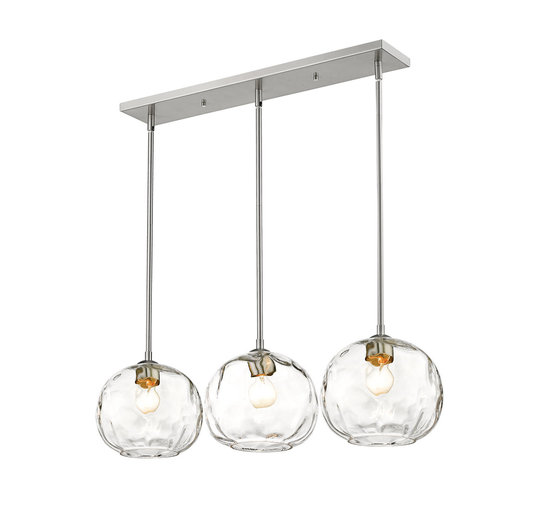Chloe Three Light Linear Chandelier in Brushed Nickel - available from The Lighting Shoppe, trusted by Canadian homeowners