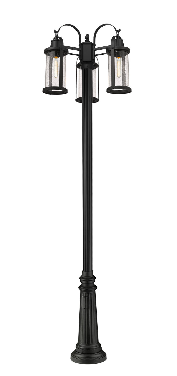 Roundhouse Three Light Outdoor Post Mounted Fixture in Black - available from The Lighting Shoppe, trusted by Canadian homeowners
