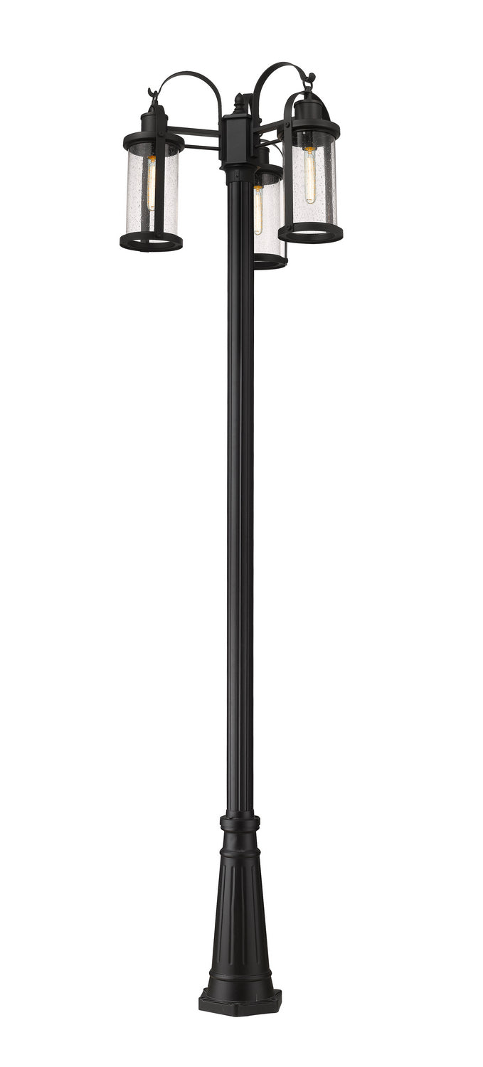 Roundhouse Three Light Outdoor Post Mounted Fixture in Black - available from The Lighting Shoppe, trusted by Canadian homeowners