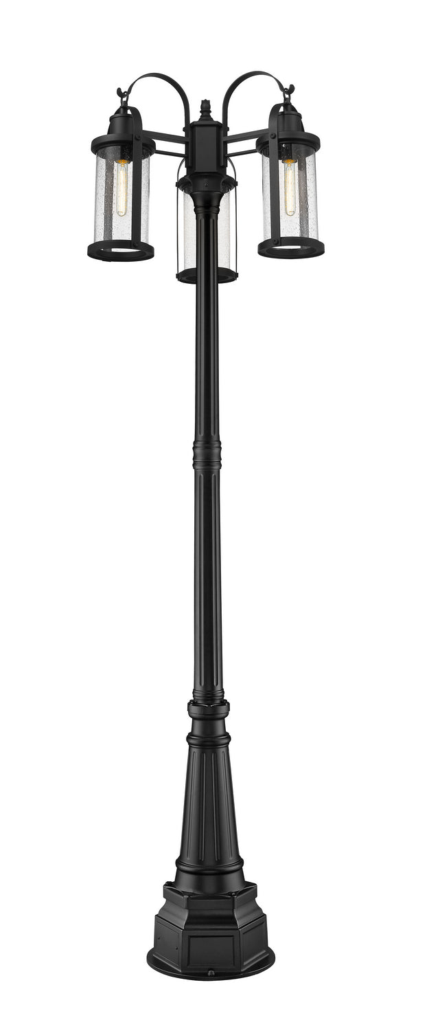 Roundhouse Three Light Outdoor Post Mounted Fixture in Black - available from The Lighting Shoppe, trusted by Canadian homeowners