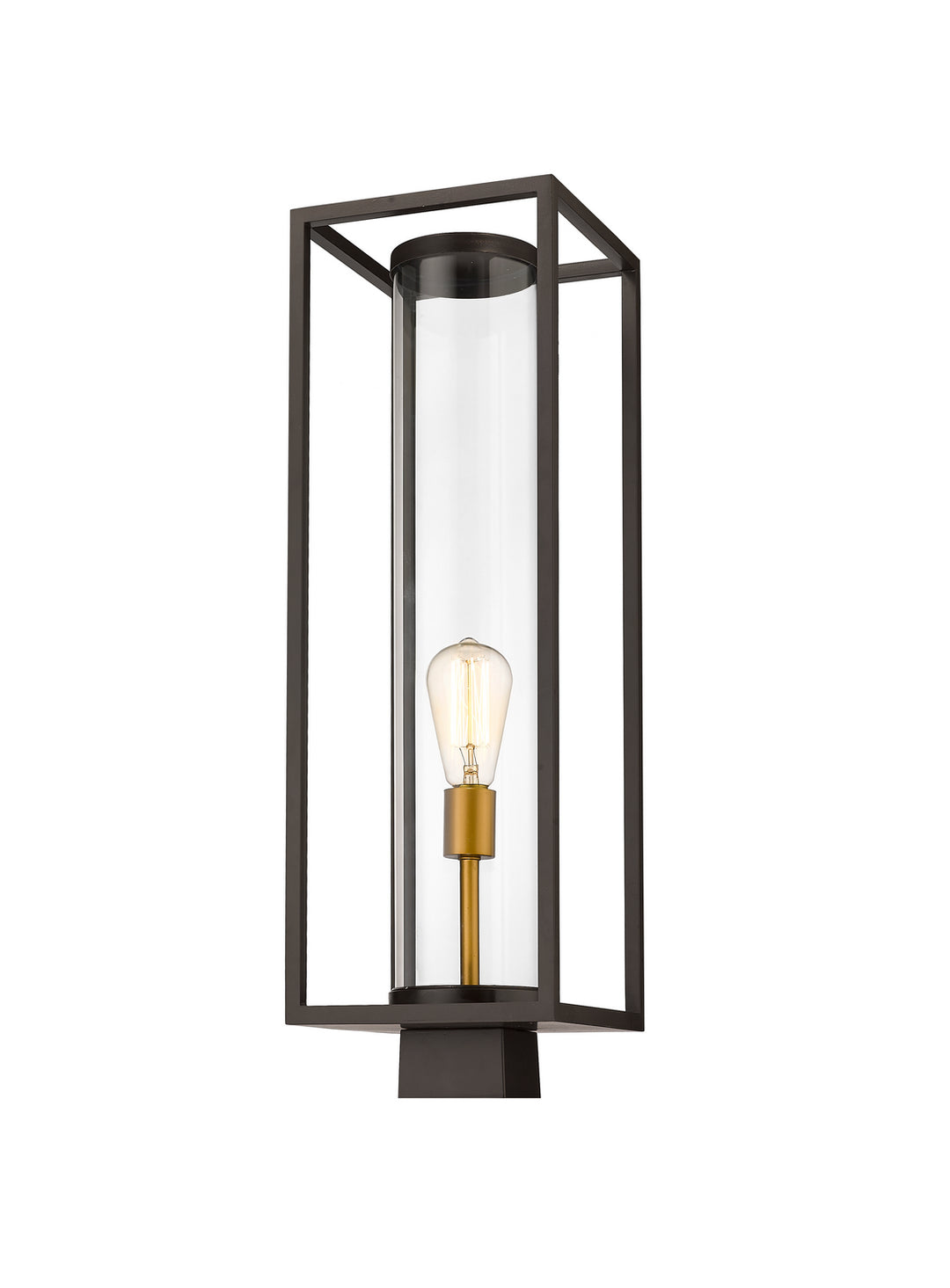 Dunbroch One Light Outdoor Post Mount Fixture in Deep Bronze + Outdoor Brass - available from The Lighting Shoppe, trusted by Canadian homeowners