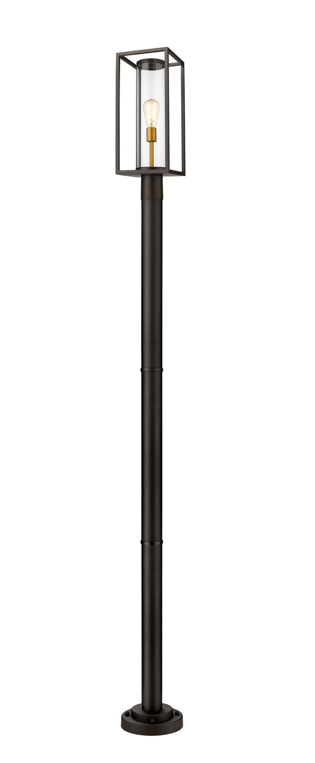 Dunbroch One Light Outdoor Post Mounted Fixture in Deep Bronze + Outdoor Brass - available from The Lighting Shoppe, trusted by Canadian homeowners