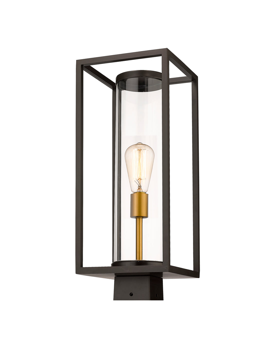 Dunbroch One Light Outdoor Post Mount Fixture in Deep Bronze + Outdoor Brass - available from The Lighting Shoppe, trusted by Canadian homeowners