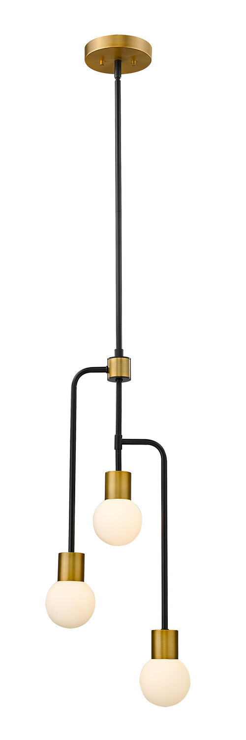 Neutra Three Light Chandelier in Matte Black + Foundry Brass - available from The Lighting Shoppe, trusted by Canadian homeowners