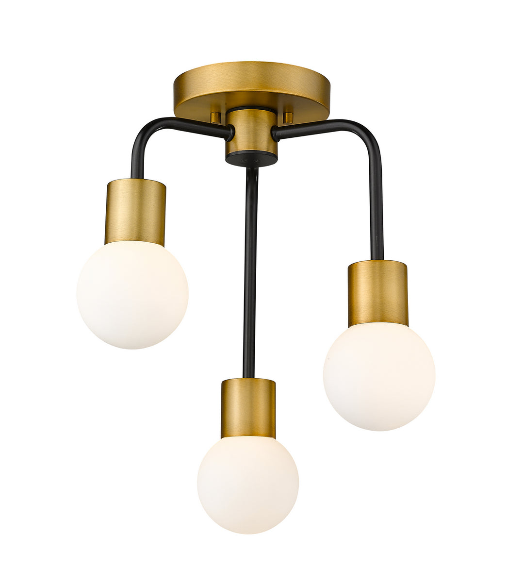 Neutra Three Light Semi Flush Mount in Matte Black + Foundry Brass - available from The Lighting Shoppe, trusted by Canadian homeowners