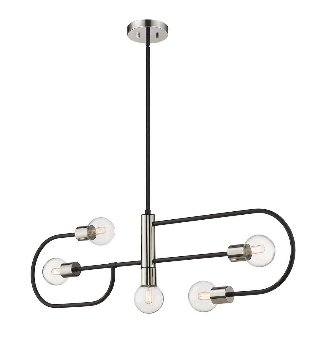 Neutra Five Light Linear Chandelier in Matte Black + Polished Nickel - available from The Lighting Shoppe, trusted by Canadian homeowners