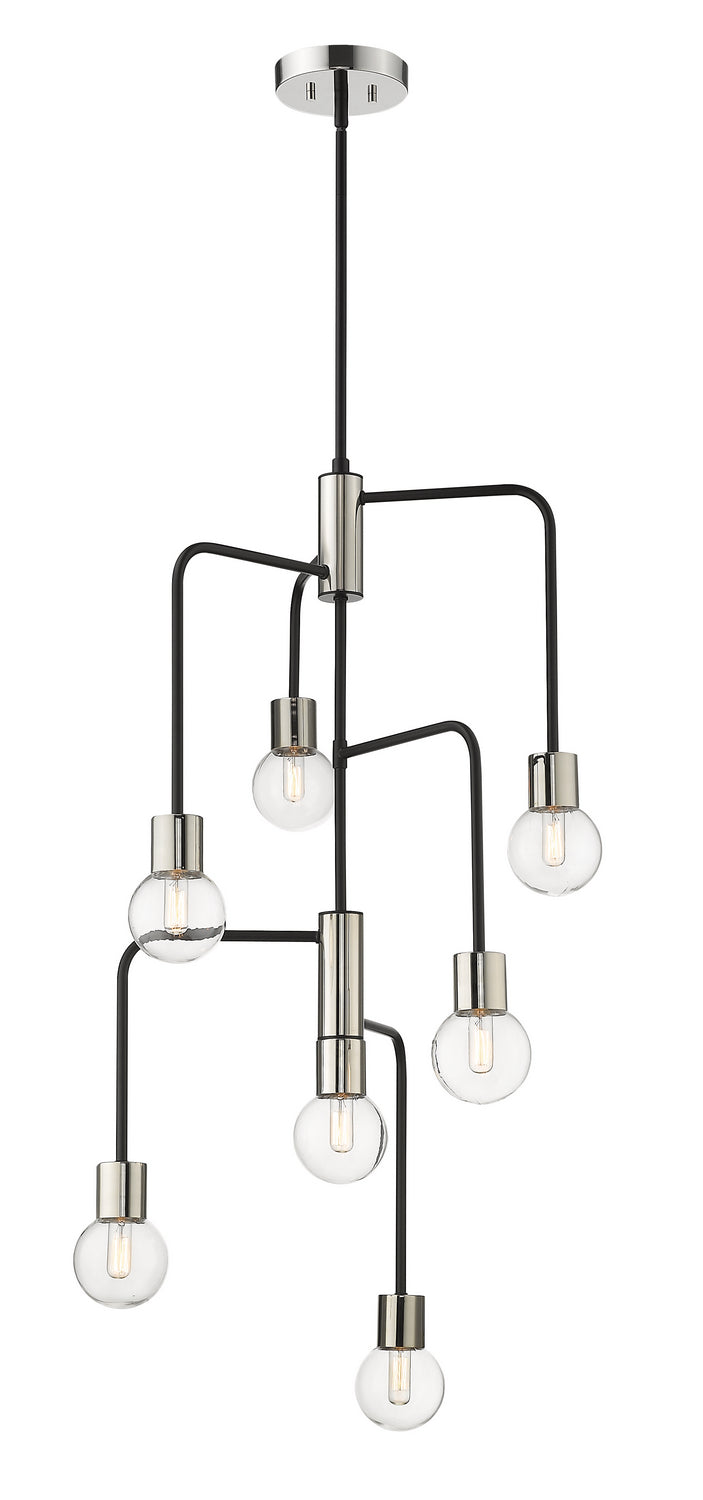 Neutra Seven Light Chandelier in Matte Black + Polished Nickel - available from The Lighting Shoppe, trusted by Canadian homeowners