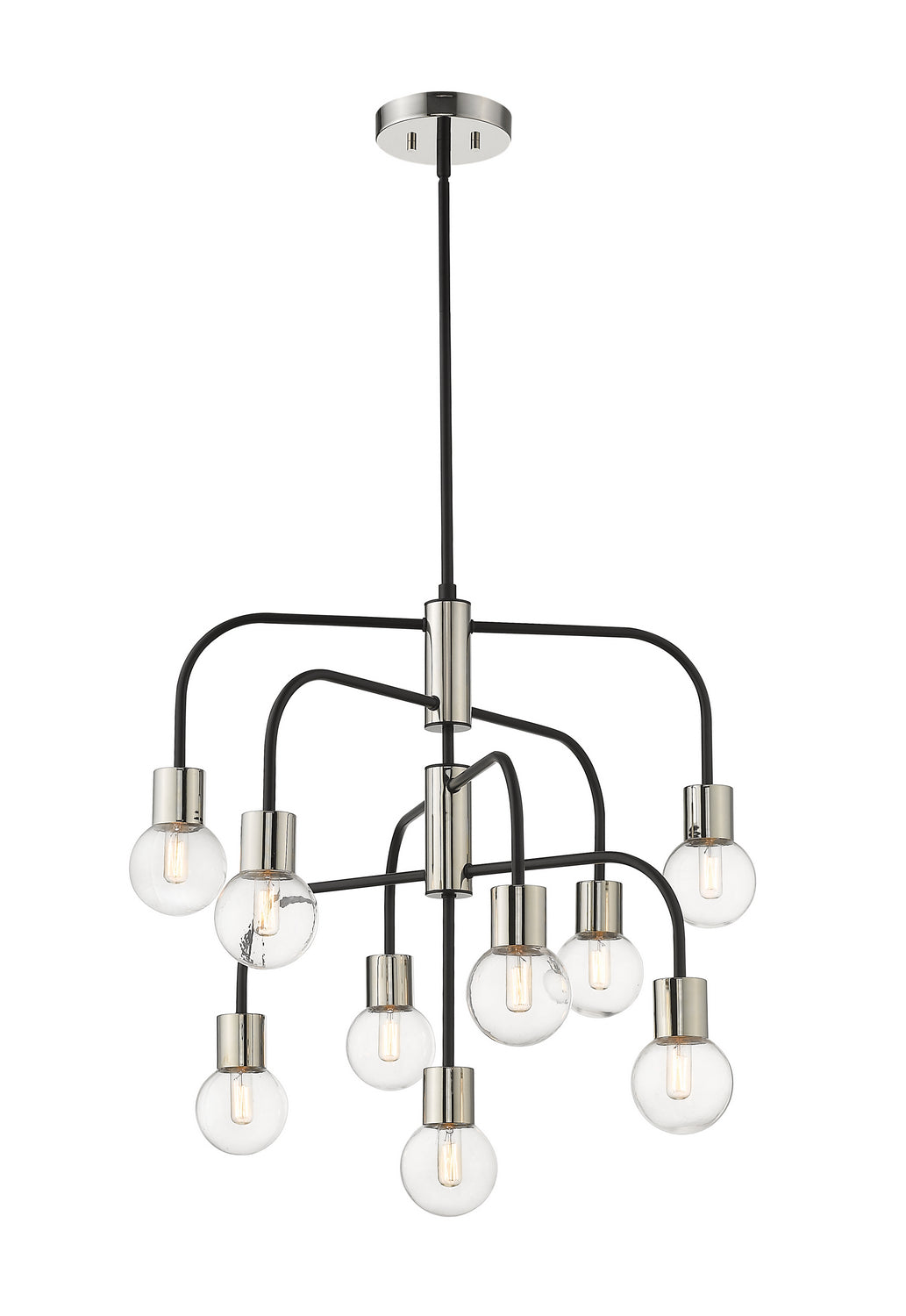 Neutra Nine Light Chandelier in Matte Black + Polished Nickel - available from The Lighting Shoppe, trusted by Canadian homeowners