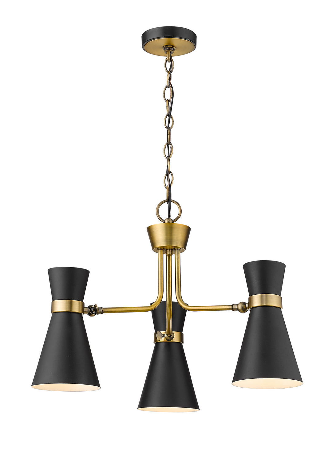 Soriano Three Light Chandelier in Matte Black + Heritage Brass - available from The Lighting Shoppe, trusted by Canadian homeowners