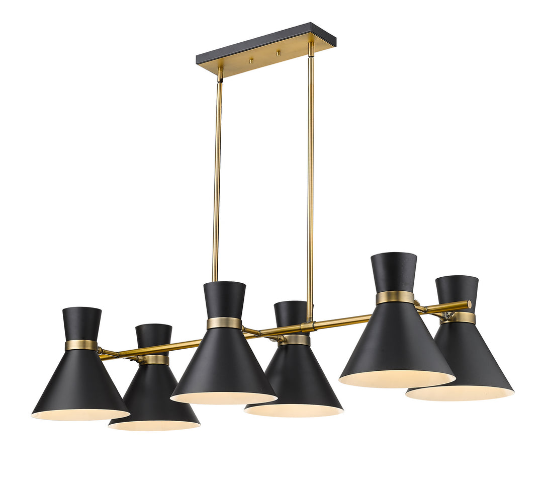 Soriano Six Light Linear Chandelier in Matte Black + Heritage Brass - available from The Lighting Shoppe, trusted by Canadian homeowners
