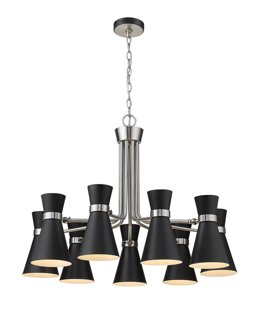 Soriano Nine Light Chandelier in Matte Black + Brushed Nickel - available from The Lighting Shoppe, trusted by Canadian homeowners