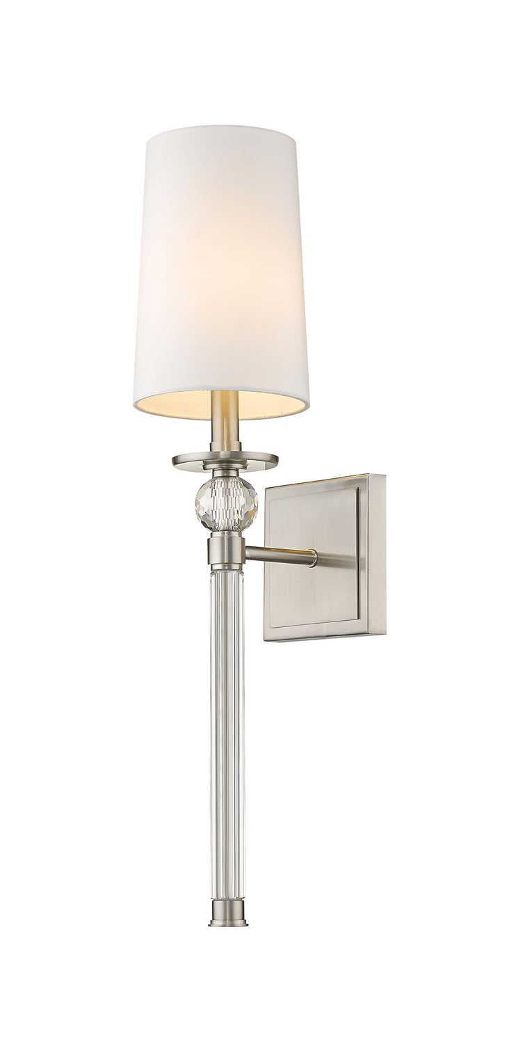 Mia One Light Wall Sconce in Brushed Nickel - available from The Lighting Shoppe, trusted by Canadian homeowners