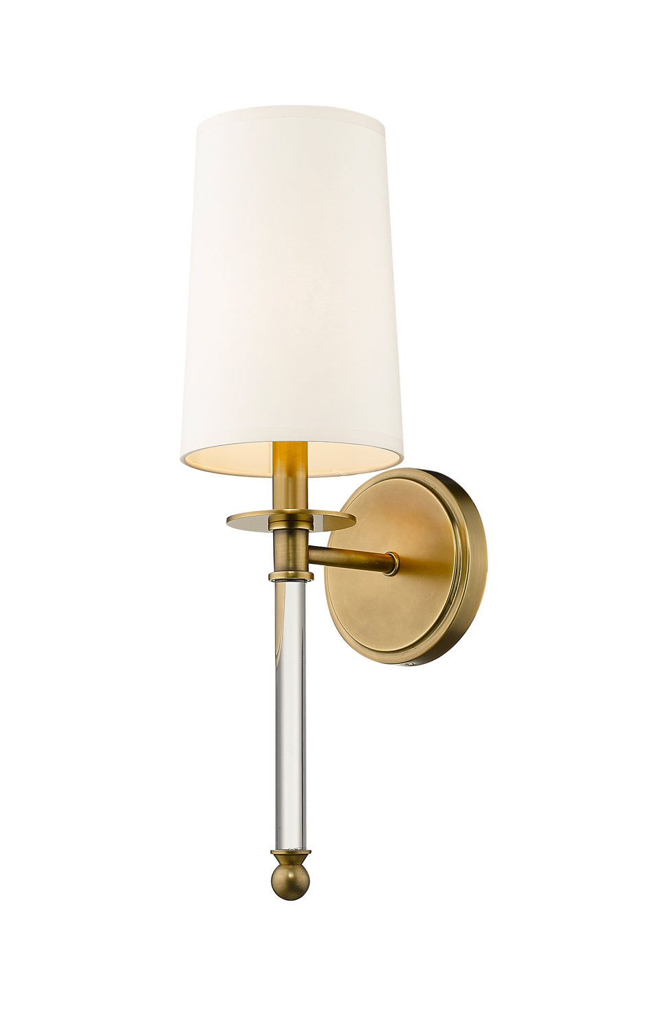 Mila One Light Wall Sconce in Rubbed Brass - available from The Lighting Shoppe, trusted by Canadian homeowners