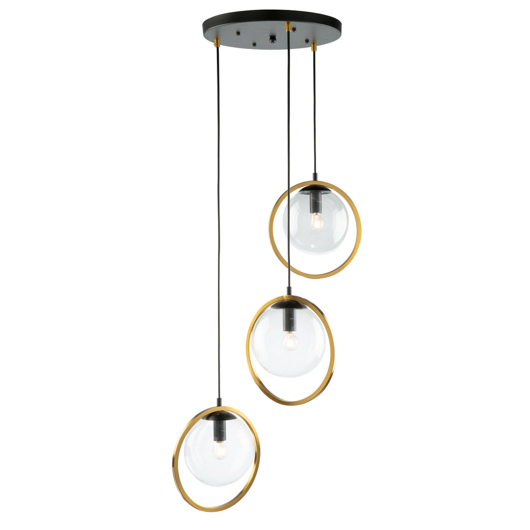Lugano Three Light Pendant in Black & Vintage Brass - available from The Lighting Shoppe, trusted by Canadian homeowners