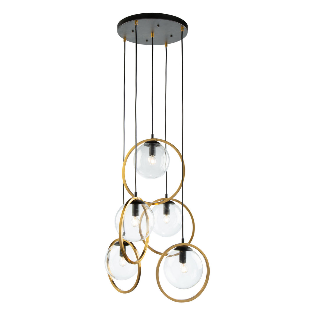 Lugano Five Light Pendant in Black & Vintage Brass - available from The Lighting Shoppe, trusted by Canadian homeowners
