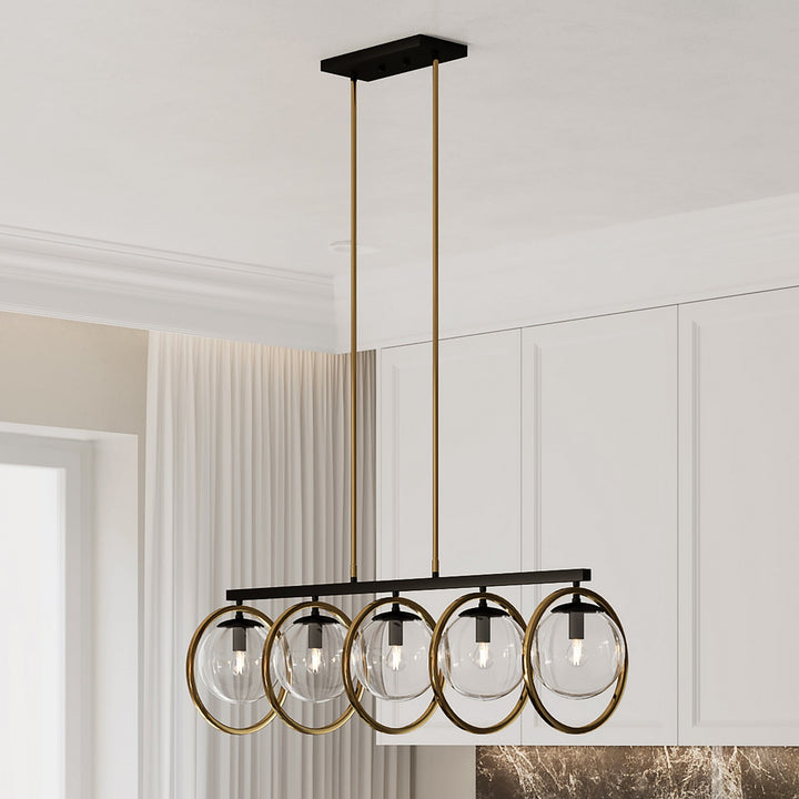 Artcraft Canada - AC10896VB - Five Light Island Pendant - Lugano - Black & Vintage Brass