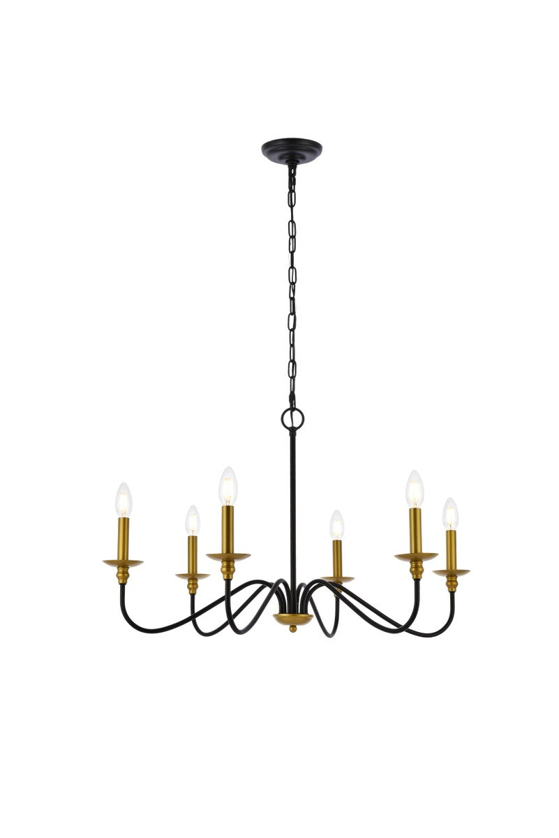 Elegant Lighting - LD5056D30BRB - Six Light Chandelier - Rohan - Brass and Black