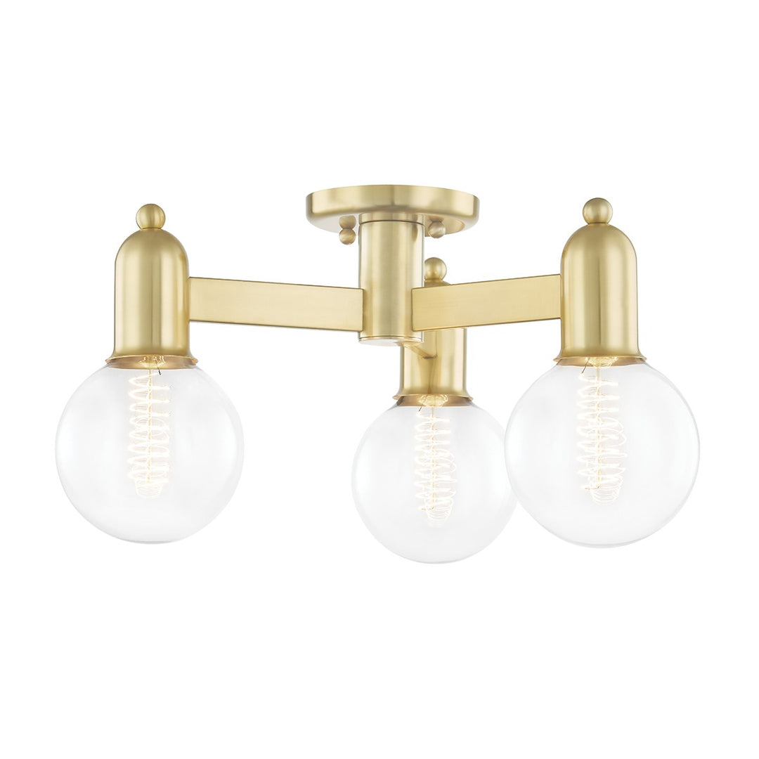 Bryce Three Light Semi Flush Mount in Aged Brass - available from The Lighting Shoppe, trusted by Canadian homeowners