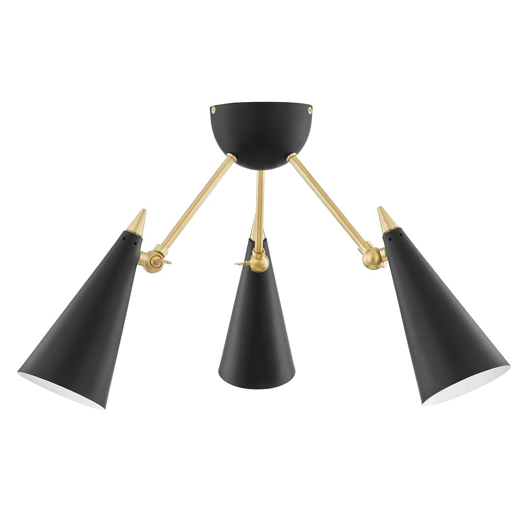Moxie Three Light Semi Flush Mount in Aged Brass/Black - available from The Lighting Shoppe, trusted by Canadian homeowners