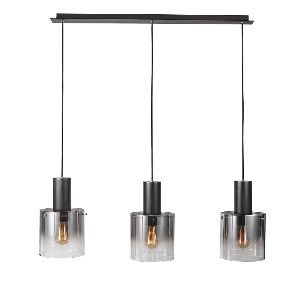 Henley Three Light Island Pendant in Satin Black & Smoke Glass - available from The Lighting Shoppe, trusted by Canadian homeowners